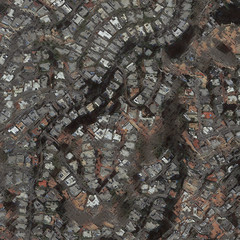 An aerial view of two cityscapes merged via machine learning