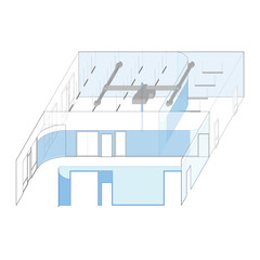 Rendering of a 2,420 sf tenant improvement of a vacant, 14’-0” ceiling, first-floor commercial shell in a large suburban retail center.