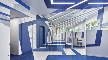Aerial drawing of a colorful pediatric dental clinic
