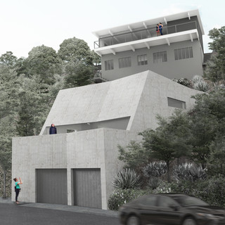 Image of a modernist home set atop a Hollywood hillside.