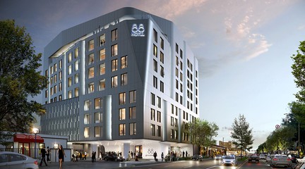 Rendering of exterior of La Brea Hotel, a 70,000 sf, 88-room luxury hotel in West Hollywood, California
