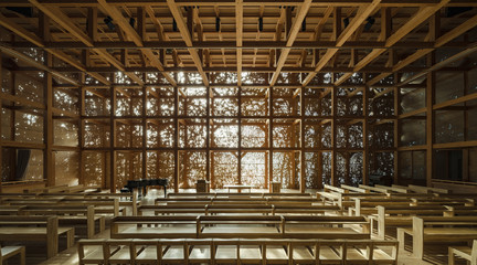 Niijima Forest - Niijima Gakuen Junior College Hall & Chapel, by Takaharu + Yui Tezuka + Keiji Yabe / TEZUKA ARCHITECTS; photo by Katsuhisa Kida/FOTOTECA