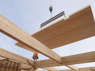 Image of a construction site using wooden beams