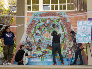 A May 2023 activation event for "Grieving Sun Mural" at UCLA AUD. Photo courtesy UCLA Luskin School of Public Affairs.
