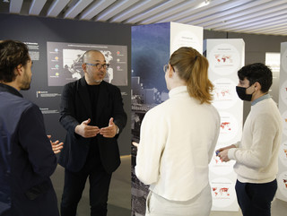 Professor Abe (center) dialogues with AUD's Carlo Sturken and UCLA Terasaki Center's Marti McElreath and Christian Rodrigues