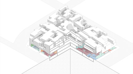 Axonometric cutaway of “Restored Voids, Restored Voices”