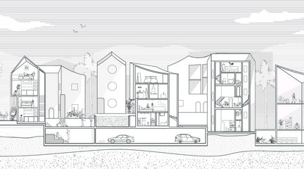 Work from Li's final project for first-year MArch core studio, "House to Housing," with Yara Feghali, Spring 2022