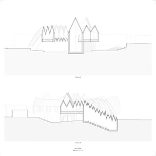 Two black and white section drawings. 