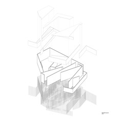 Exploded axonometric drawings distinguishing building components.