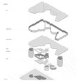 Exploded axonometric drawing describing building components.