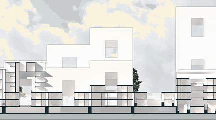 Section drawing of a housing development in Los Angeles.