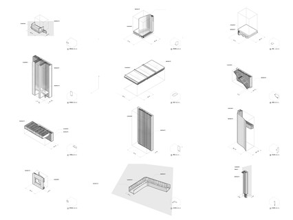 Diagram describing 12 building components made with steel sheets.