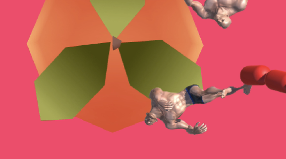 Screenshot from Parkour that shows abstract objects against a bright pink background