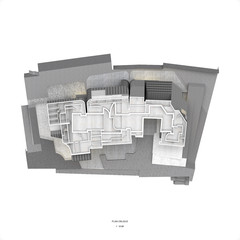 Rendered, vertically projected plan drawing with site set against white background.
