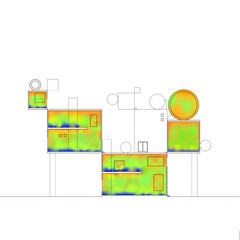 Section drawing with overlaid heat mapping.