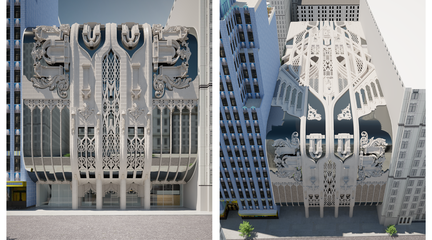 Rendered elevation perspective of the Broadway facade.