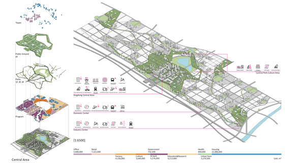 Axonometric diagrams of site plan displaying programming compenents arrayed across the site.