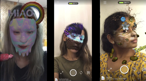 Screenshot of students with AR avatars superimposed over their faces